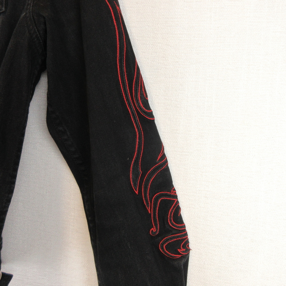 Harley Davidson Black Cotton Denim Jacket Size M Embroidered - Picture 5 of 11